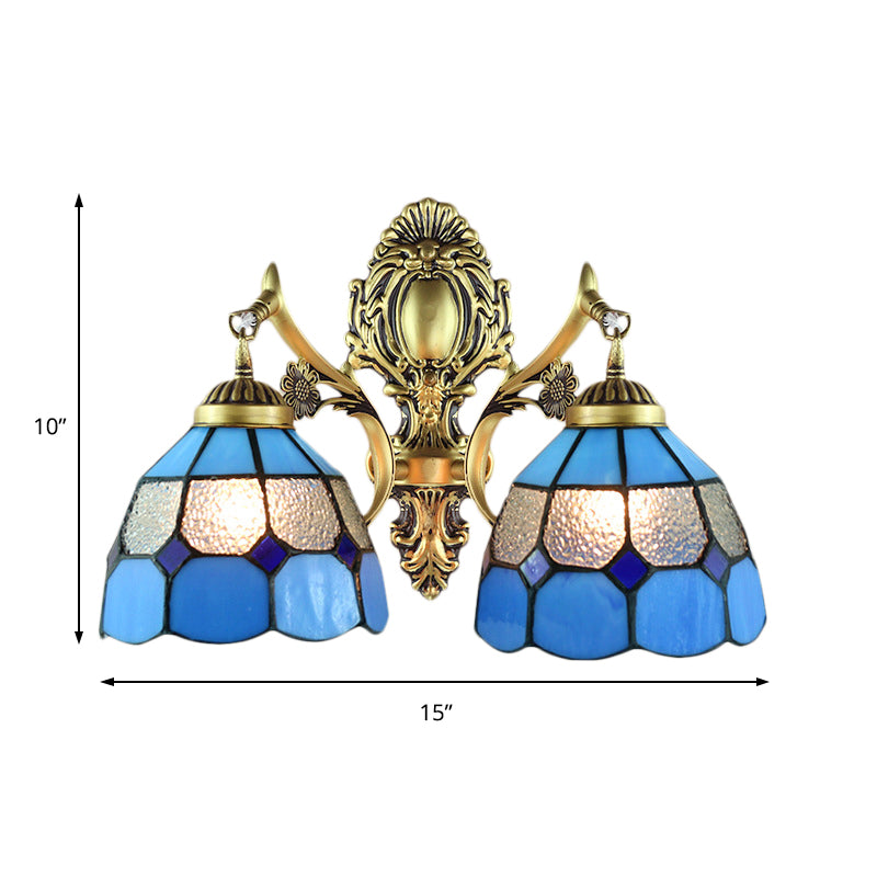 Frendorf | Vintage Domed Wandverlichting Gehard Glas 2 Hoofden Wandmontage Fixture in Blauw voor Trap