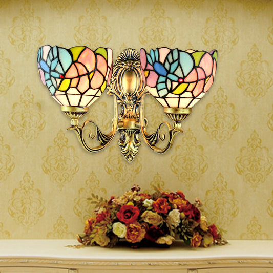Frendorf | Wandlamp Kom Rustiek Gehard Glas 2 Koppen Wandarmatuur Licht met Kunstpatroon voor Eetkamer