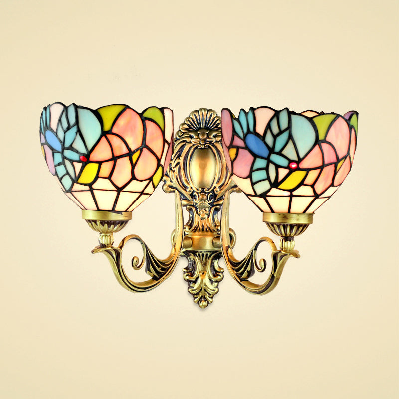 Frendorf | Wandlamp Kom Rustiek Gehard Glas 2 Koppen Wandarmatuur Licht met Kunstpatroon voor Eetkamer
