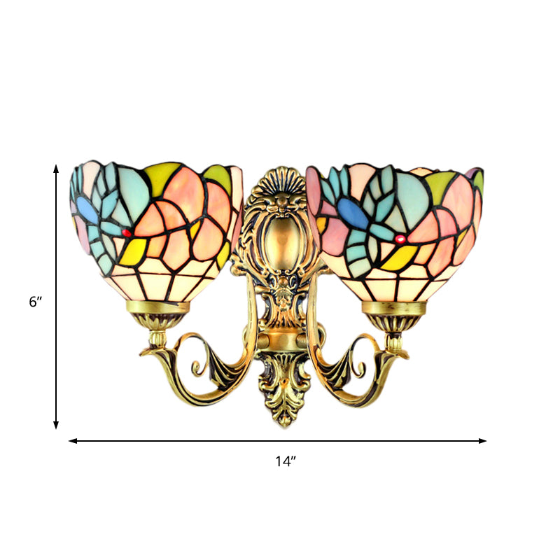 Frendorf | Wandlamp Kom Rustiek Gehard Glas 2 Koppen Wandarmatuur Licht met Kunstpatroon voor Eetkamer