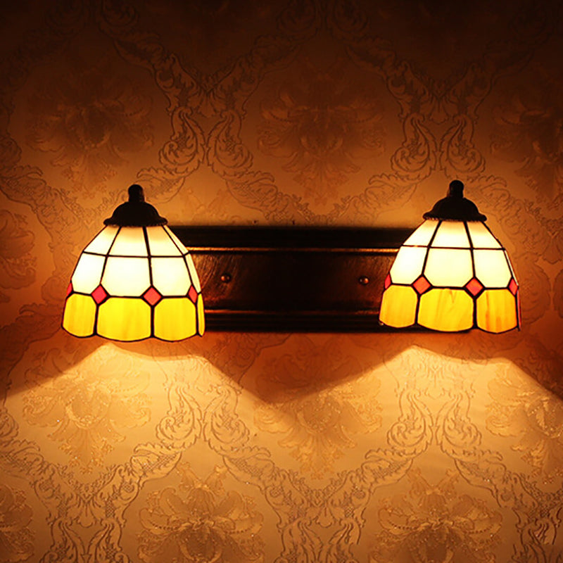 Frendorf | Gelaagde Patroon Wandlamp Barok Geel en Wit Glas 2 Koppen Bronzen Muur Gemonteerde Licht