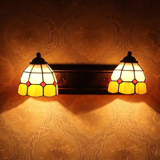Frendorf | Gelaagde Patroon Wandlamp Barok Geel en Wit Glas 2 Koppen Bronzen Muur Gemonteerde Licht