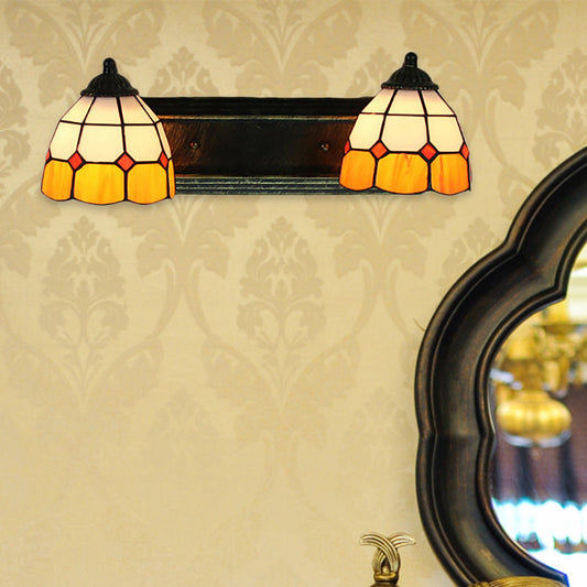 Frendorf | Gelaagde Patroon Wandlamp Barok Geel en Wit Glas 2 Koppen Bronzen Muur Gemonteerde Licht