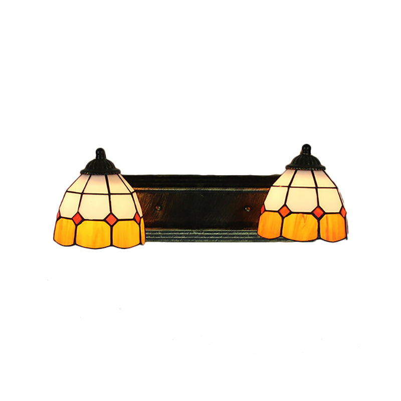 Frendorf | Gelaagde Patroon Wandlamp Barok Geel en Wit Glas 2 Koppen Bronzen Muur Gemonteerde Licht