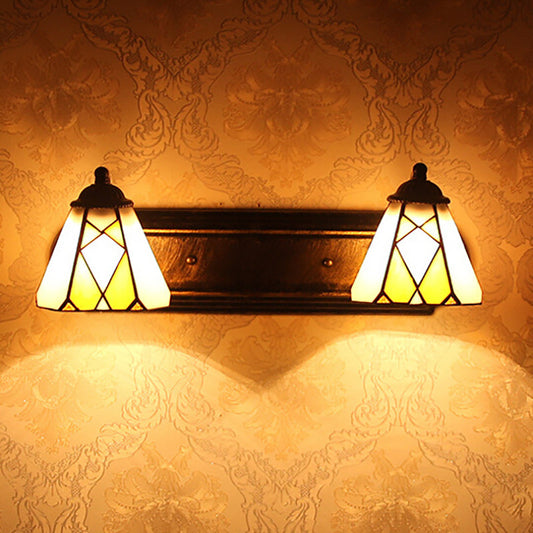 Frendorf | Gelbe Glaskonus Wandleuchte Tiffany 2 Köpfe Bronze Wandmontage Licht für Schlafzimmer