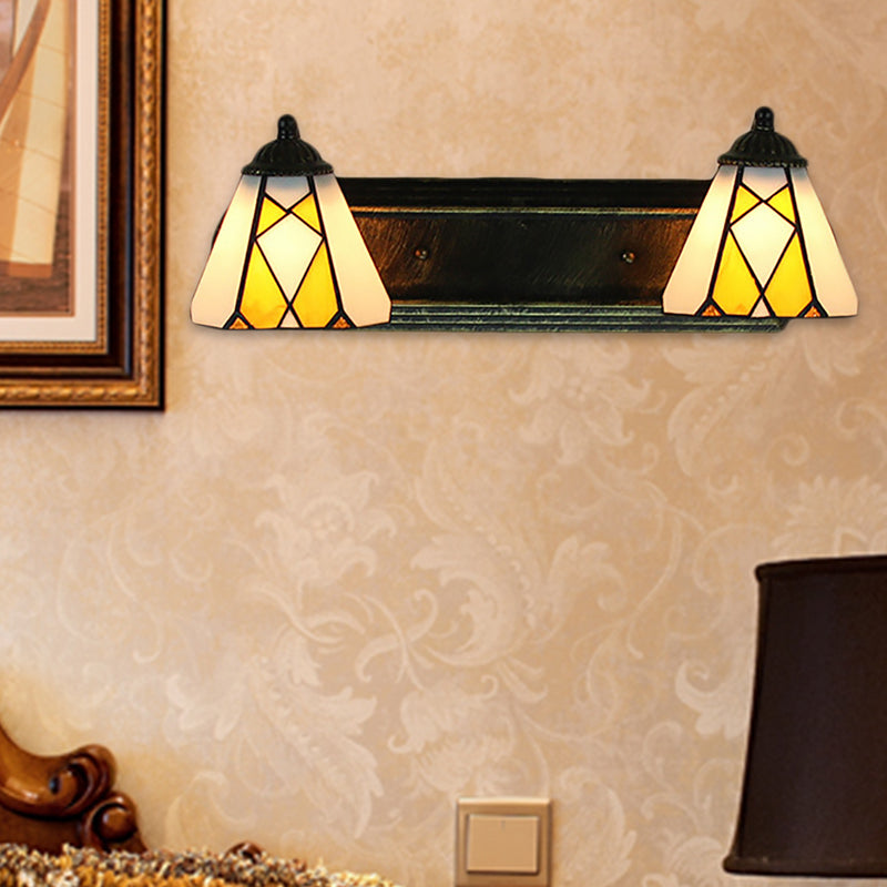 Frendorf | Gelbe Glaskonus Wandleuchte Tiffany 2 Köpfe Bronze Wandmontage Licht für Schlafzimmer