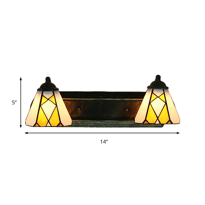 Frendorf | Gelbe Glaskonus Wandleuchte Tiffany 2 Köpfe Bronze Wandmontage Licht für Schlafzimmer