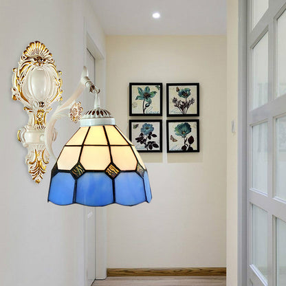 Frendorf | 1 Licht Kuppelvormige Wandverlichting Retro Stijl Gevlochten Glas Wandlamp in Witte Afwerking voor Hal