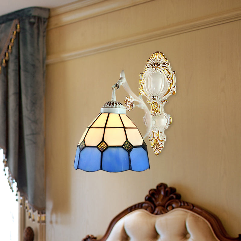 Frendorf | 1 Licht Kuppelvormige Wandverlichting Retro Stijl Gevlochten Glas Wandlamp in Witte Afwerking voor Hal