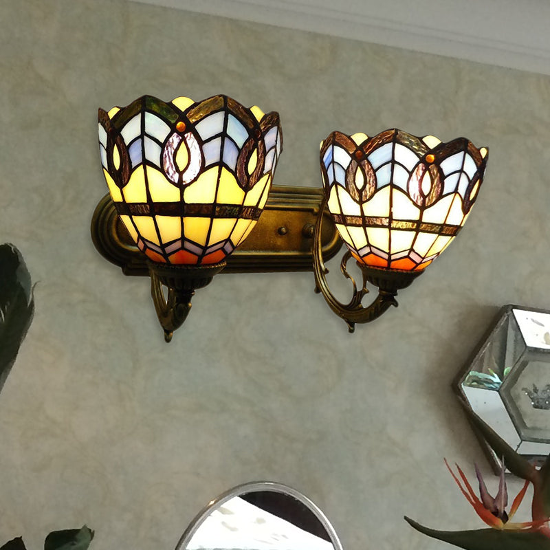 Frendorf | Vintage Bowl Wandarmatur Licht Buntglas 2 Lichter Wandlampe Armatur für Schlafzimmerbeleuchtung