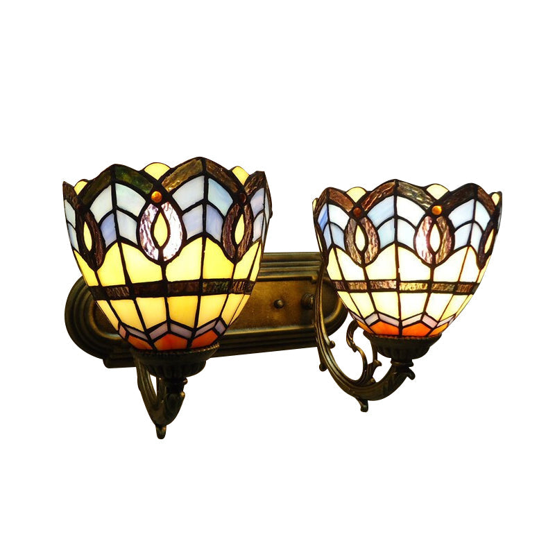 Frendorf | Vintage Bowl Wandarmatur Licht Buntglas 2 Lichter Wandlampe Armatur für Schlafzimmerbeleuchtung