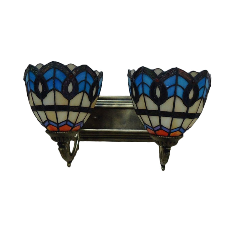 Frendorf | Vintage Bowl Wandarmatur Licht Buntglas 2 Lichter Wandlampe Armatur für Schlafzimmerbeleuchtung