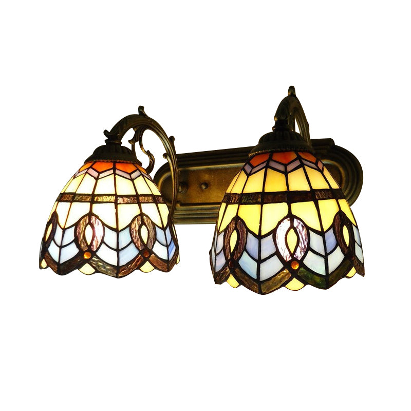 Frendorf | Vintage Bowl Wandarmatur Licht Buntglas 2 Lichter Wandlampe Armatur für Schlafzimmerbeleuchtung