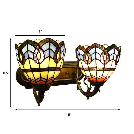 Frendorf | Vintage Bowl Wandarmatur Licht Buntglas 2 Lichter Wandlampe Armatur für Schlafzimmerbeleuchtung