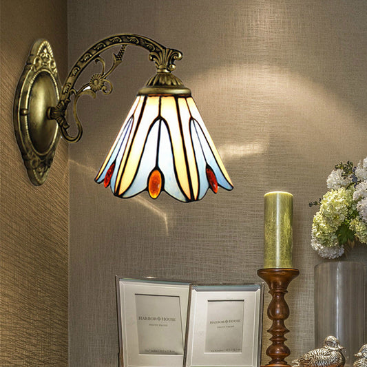 Frendorf | Vintage Bell Shade Wandarmatur Licht Buntglas 1 Licht Wand sconce in Blau für Schlafzimmerbeleuchtung