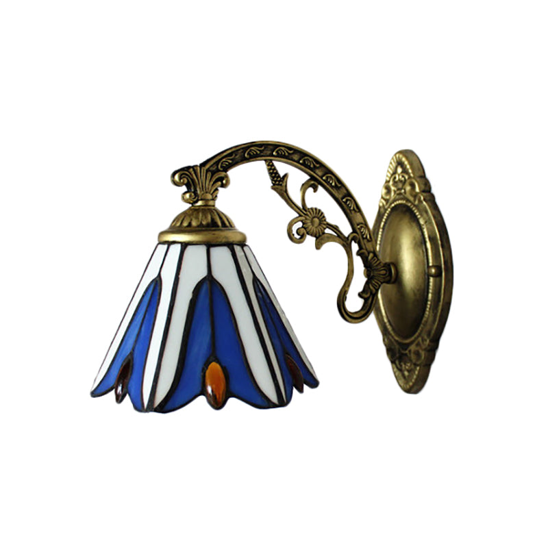 Frendorf | Vintage Bell Shade Wandarmatur Licht Buntglas 1 Licht Wand sconce in Blau für Schlafzimmerbeleuchtung