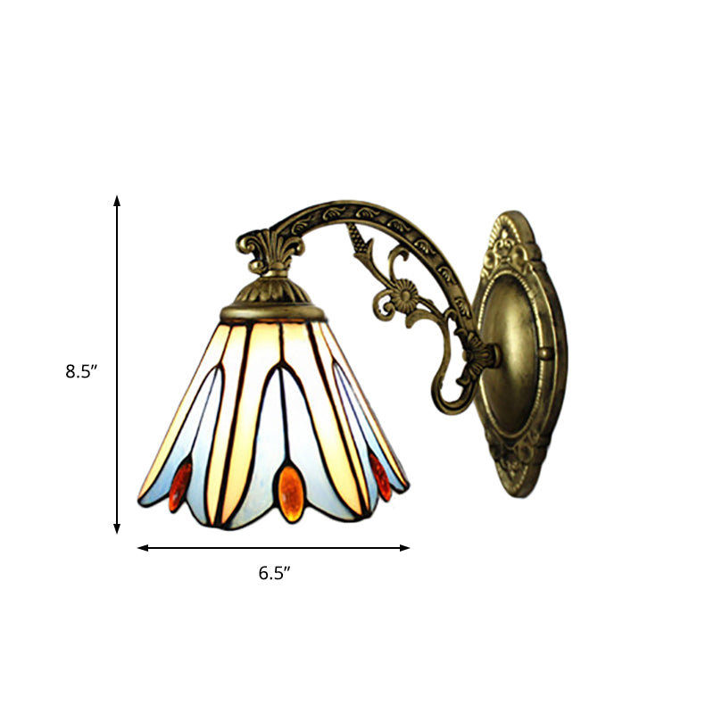 Frendorf | Vintage Bell Shade Wandarmatur Licht Buntglas 1 Licht Wand sconce in Blau für Schlafzimmerbeleuchtung