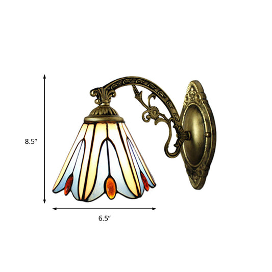 Frendorf | Vintage Bell Shade Wandarmatur Licht Buntglas 1 Licht Wand sconce in Blau für Schlafzimmerbeleuchtung