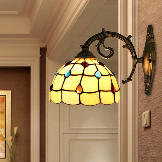 Frendorf | Vintage Bowl Wandlicht Beugelglas 1 Licht Wandlamp Fixture mit Juwelenmuster in Beige