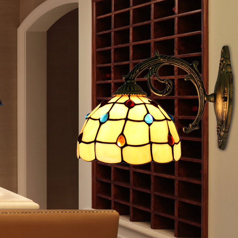 Frendorf | Vintage Bowl Wandlicht Beugelglas 1 Licht Wandlamp Fixture mit Juwelenmuster in Beige