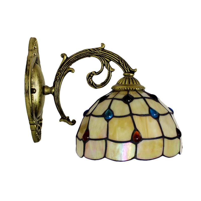 Frendorf | Vintage Bowl Wandlicht Beugelglas 1 Licht Wandlamp Fixture mit Juwelenmuster in Beige