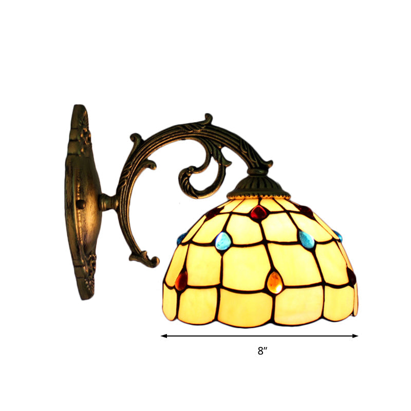 Frendorf | Vintage Bowl Wandlicht Beugelglas 1 Licht Wandlamp Fixture mit Juwelenmuster in Beige