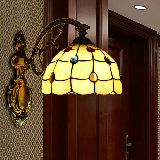Frendorf | Gelbe Wandlicht Tiffany Buntglas 1 Licht Schmuck Wandlampe mit Schalen-Schirm
