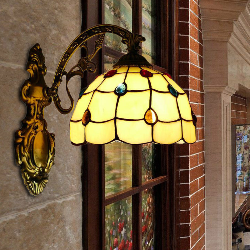 Frendorf | Gelbe Wandlicht Tiffany Buntglas 1 Licht Schmuck Wandlampe mit Schalen-Schirm