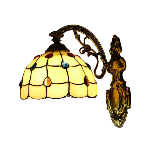 Frendorf | Gelbe Wandlicht Tiffany Buntglas 1 Licht Schmuck Wandlampe mit Schalen-Schirm
