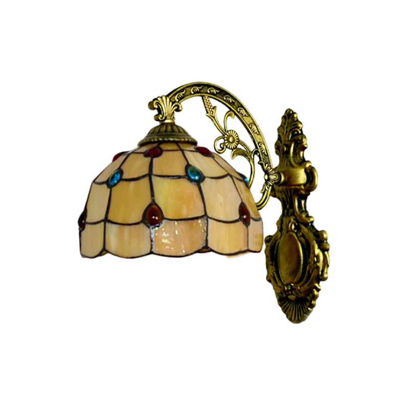 Frendorf | Gelbe Wandlicht Tiffany Buntglas 1 Licht Schmuck Wandlampe mit Schalen-Schirm