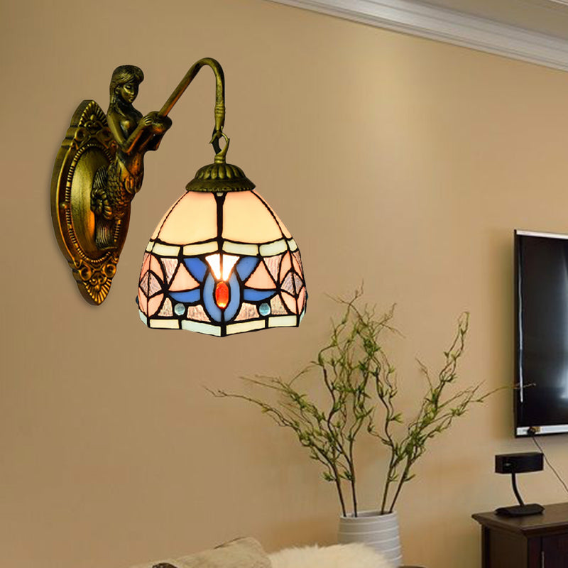 Frendorf | Tiffany Bowl Wandlamp Beige Glas 1 Kop Hal Sconces Licht met Zeemeermin Decoratie