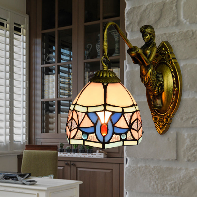 Frendorf | Tiffany Bowl Wandlamp Beige Glas 1 Kop Hal Sconces Licht met Zeemeermin Decoratie