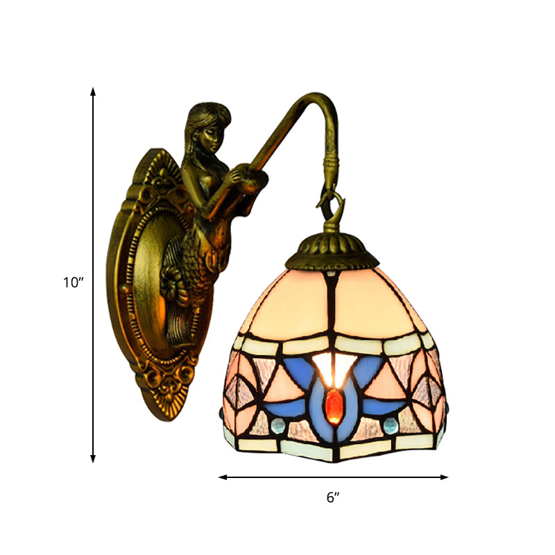 Frendorf | Tiffany Bowl Wandlamp Beige Glas 1 Kop Hal Sconces Licht met Zeemeermin Decoratie