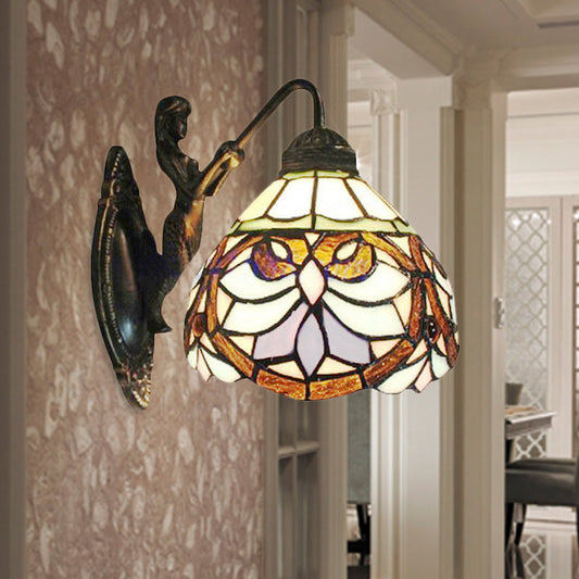 Frendorf | Viktorianische Kuppel Wandlicht 1 Kopf Beige Glas Wandlampe mit Blumenmuster