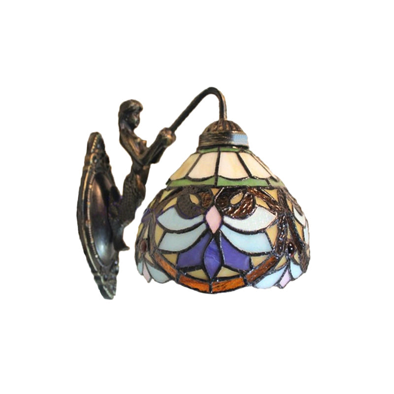 Frendorf | Viktorianische Kuppel Wandlicht 1 Kopf Beige Glas Wandlampe mit Blumenmuster