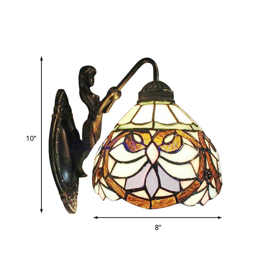 Frendorf | Viktorianische Kuppel Wandlicht 1 Kopf Beige Glas Wandlampe mit Blumenmuster