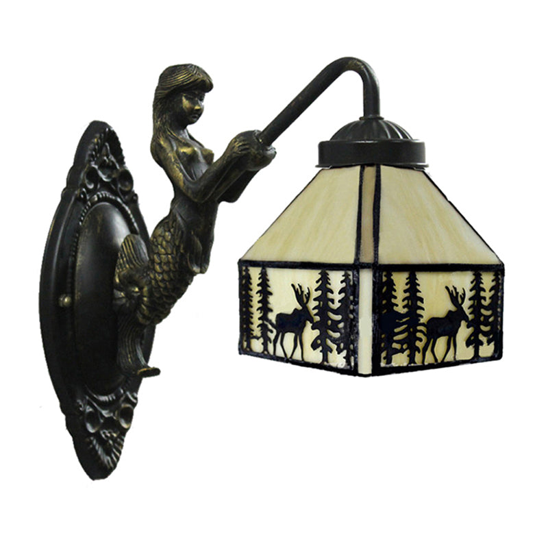 Frendorf | Kleine Haus Wandmontage Licht Retro Glasmalerei 1 Licht Wandbeleuchtung mit Meerjungfrau Dekoration