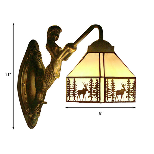 Frendorf | Kleine Haus Wandmontage Licht Retro Glasmalerei 1 Licht Wandbeleuchtung mit Meerjungfrau Dekoration