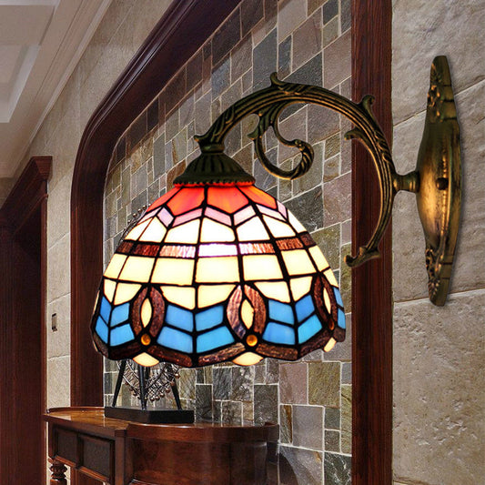 Frendorf | Blaue Schalenleuchte Wandlampe Retro Buntglas 1 Licht Wandmontageleuchte