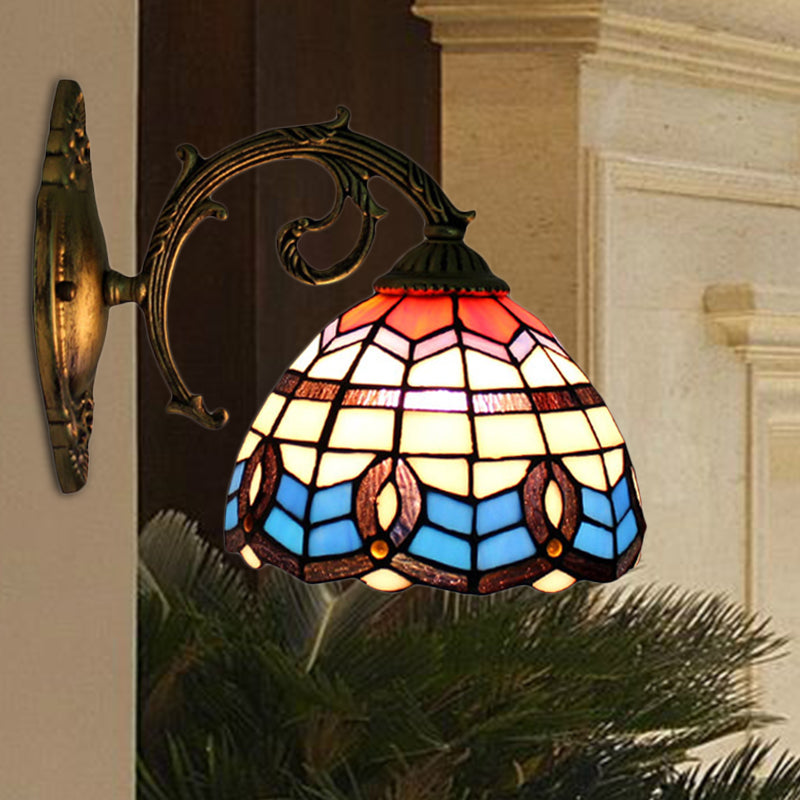 Frendorf | Blaue Schalenleuchte Wandlampe Retro Buntglas 1 Licht Wandmontageleuchte
