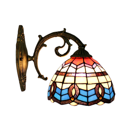 Frendorf | Blaue Schalenleuchte Wandlampe Retro Buntglas 1 Licht Wandmontageleuchte