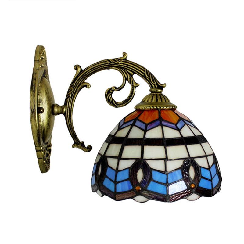 Frendorf | Blaue Schalenleuchte Wandlampe Retro Buntglas 1 Licht Wandmontageleuchte