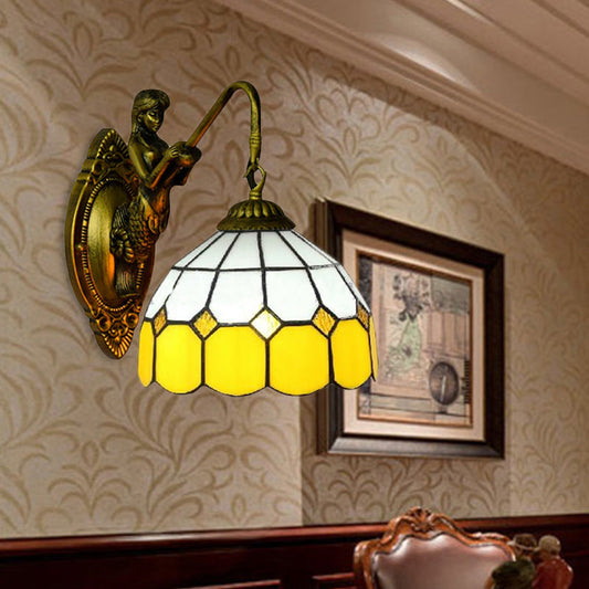 Frendorf | Gritpatronen Sconce Licht Barok Geel en Wit Glas 1 Kop Messing Wandmontage Licht