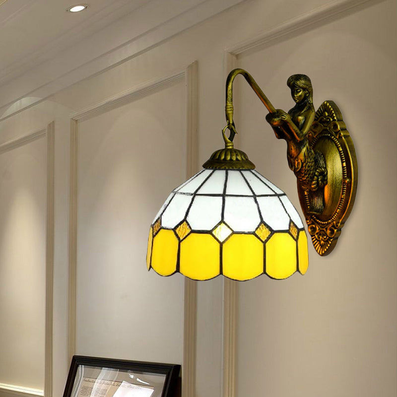 Frendorf | Gritpatronen Sconce Licht Barok Geel en Wit Glas 1 Kop Messing Wandmontage Licht