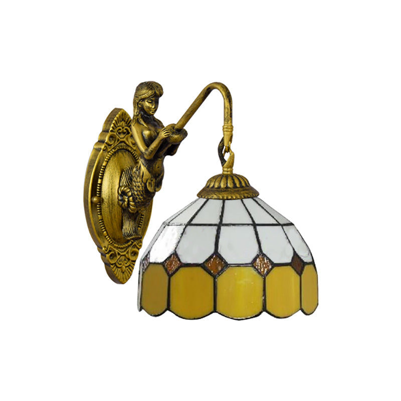 Frendorf | Gritpatronen Sconce Licht Barok Geel en Wit Glas 1 Kop Messing Wandmontage Licht