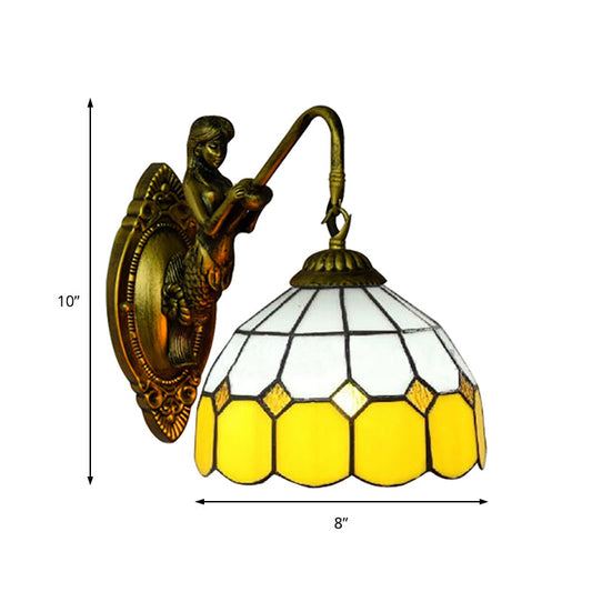 Frendorf | Gritpatronen Sconce Licht Barok Geel en Wit Glas 1 Kop Messing Wandmontage Licht