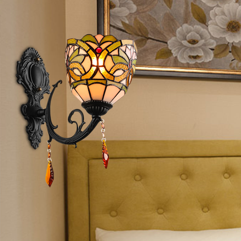 Frendorf | Lodge Bowl Shade Wandlamp Verlichting Armatuur Gekleurd Glas 1-Lichts Crystal Verlichting Armatuur