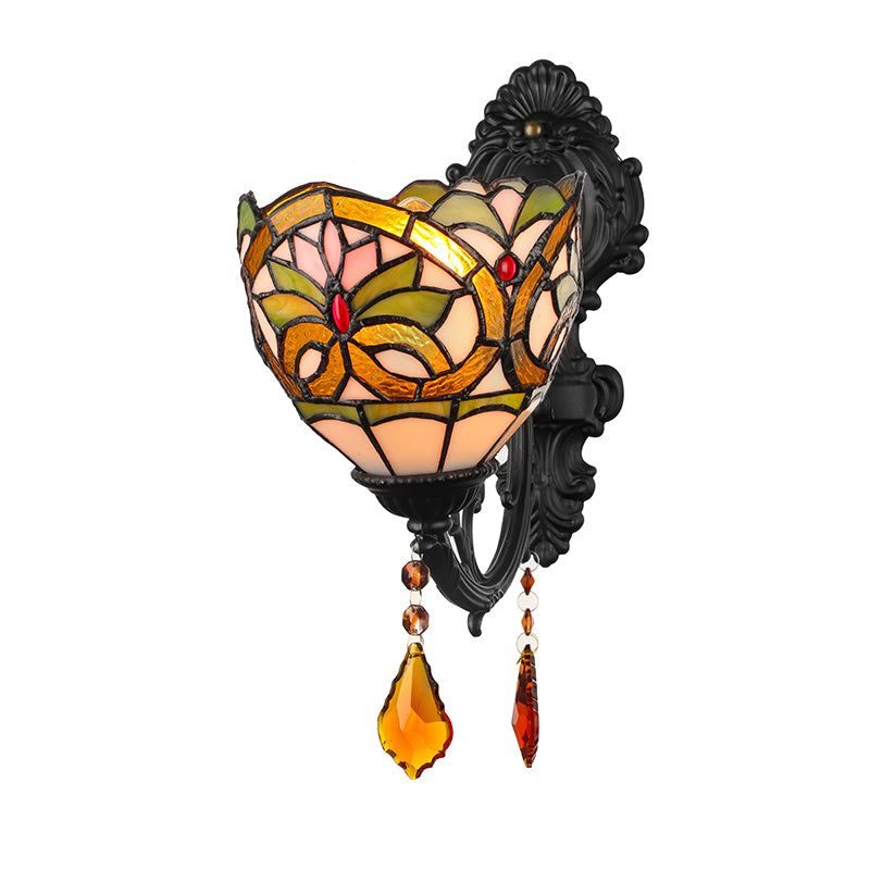 Frendorf | Lodge Bowl Shade Wandlamp Verlichting Armatuur Gekleurd Glas 1-Lichts Crystal Verlichting Armatuur