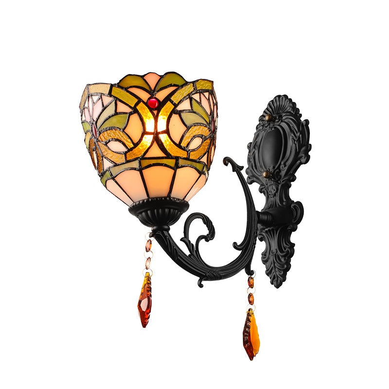 Frendorf | Lodge Bowl Shade Wandlamp Verlichting Armatuur Gekleurd Glas 1-Lichts Crystal Verlichting Armatuur
