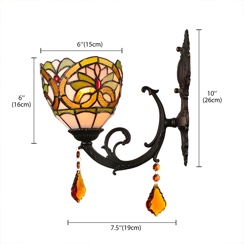 Frendorf | Lodge Bowl Shade Wandlamp Verlichting Armatuur Gekleurd Glas 1-Lichts Crystal Verlichting Armatuur